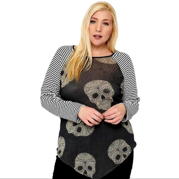 Black and Taupe Plus Size Sugar Skull Tops - Picture 2 of 5